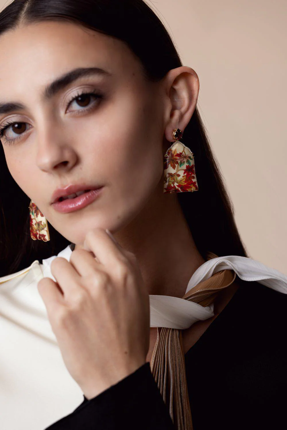 Diamond Garnet Marquetry Earrings - Image 2