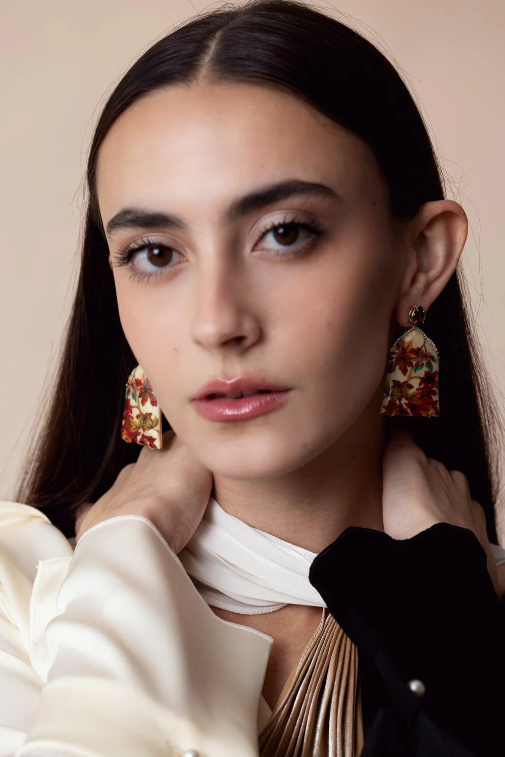 Diamond Garnet Marquetry Earrings - Image 3