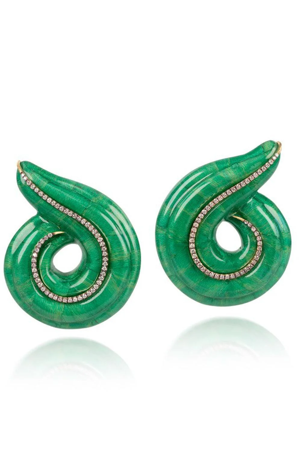 Diamond Green Lacquered Marquetry Spiral Earrings