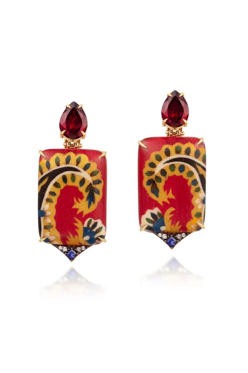 Diamond Grenade Kashmir Print Marquetry Earrings