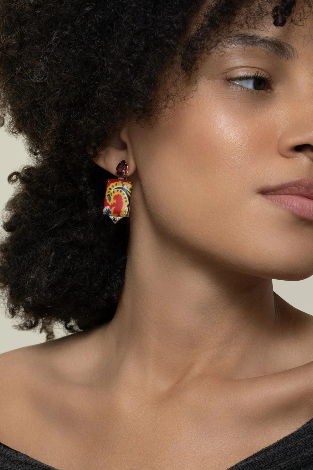 Diamond Grenade Kashmir Print Marquetry Earrings - Image 3