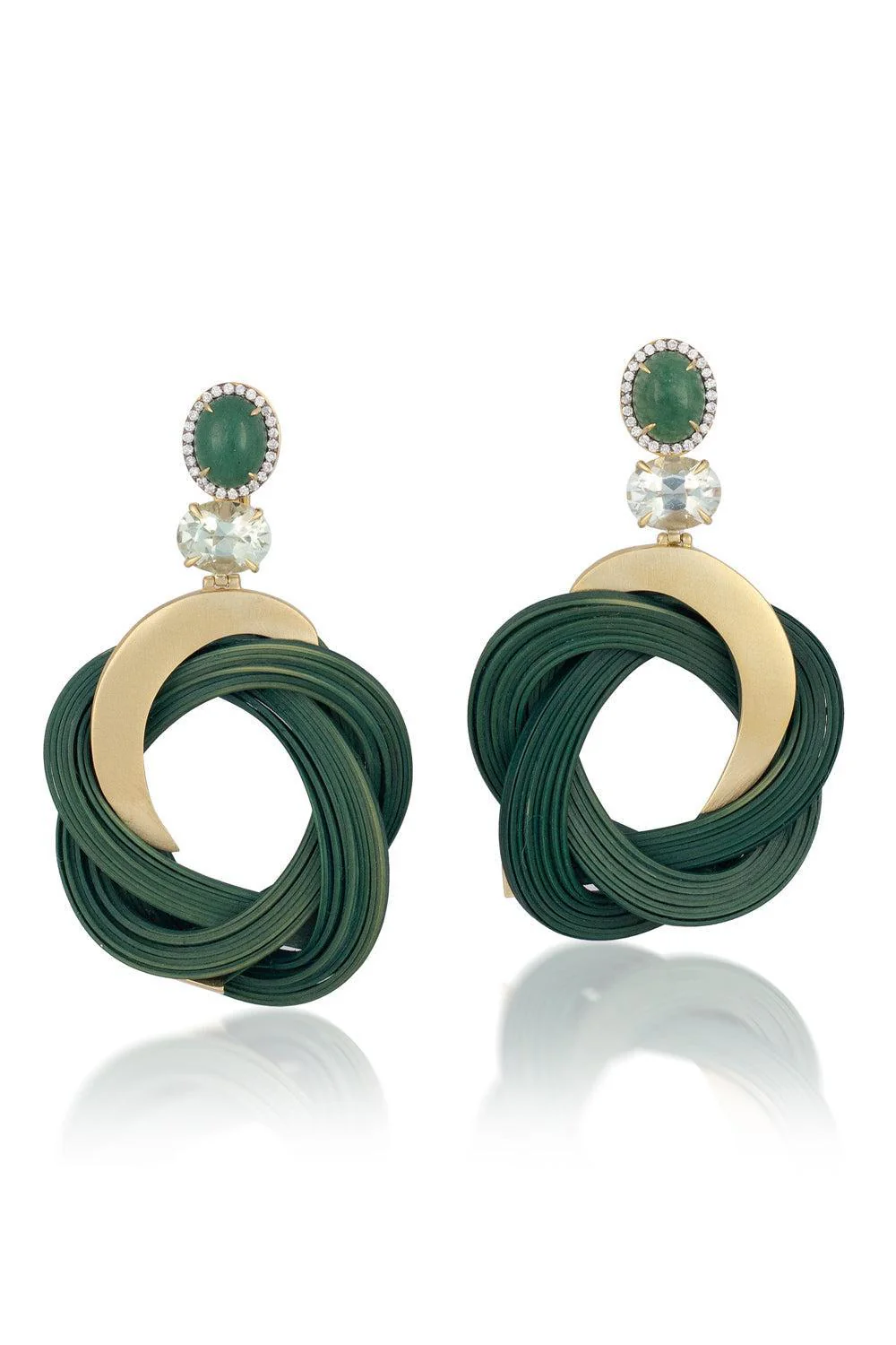 Diamond Prasiolite Green Intertwined Bamboo Earrings