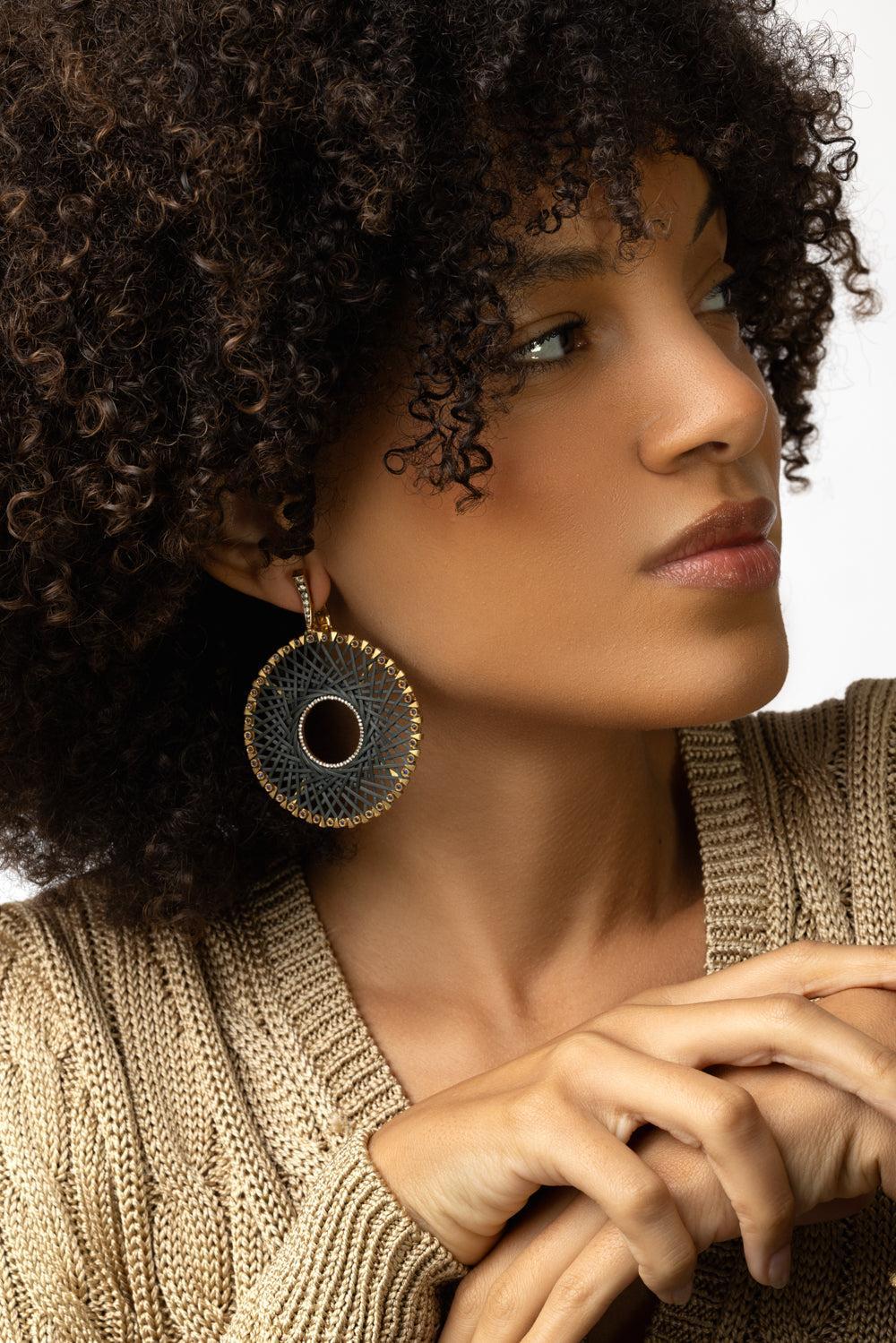 Diamond Sapphire Bamboo Earrings - Image 2