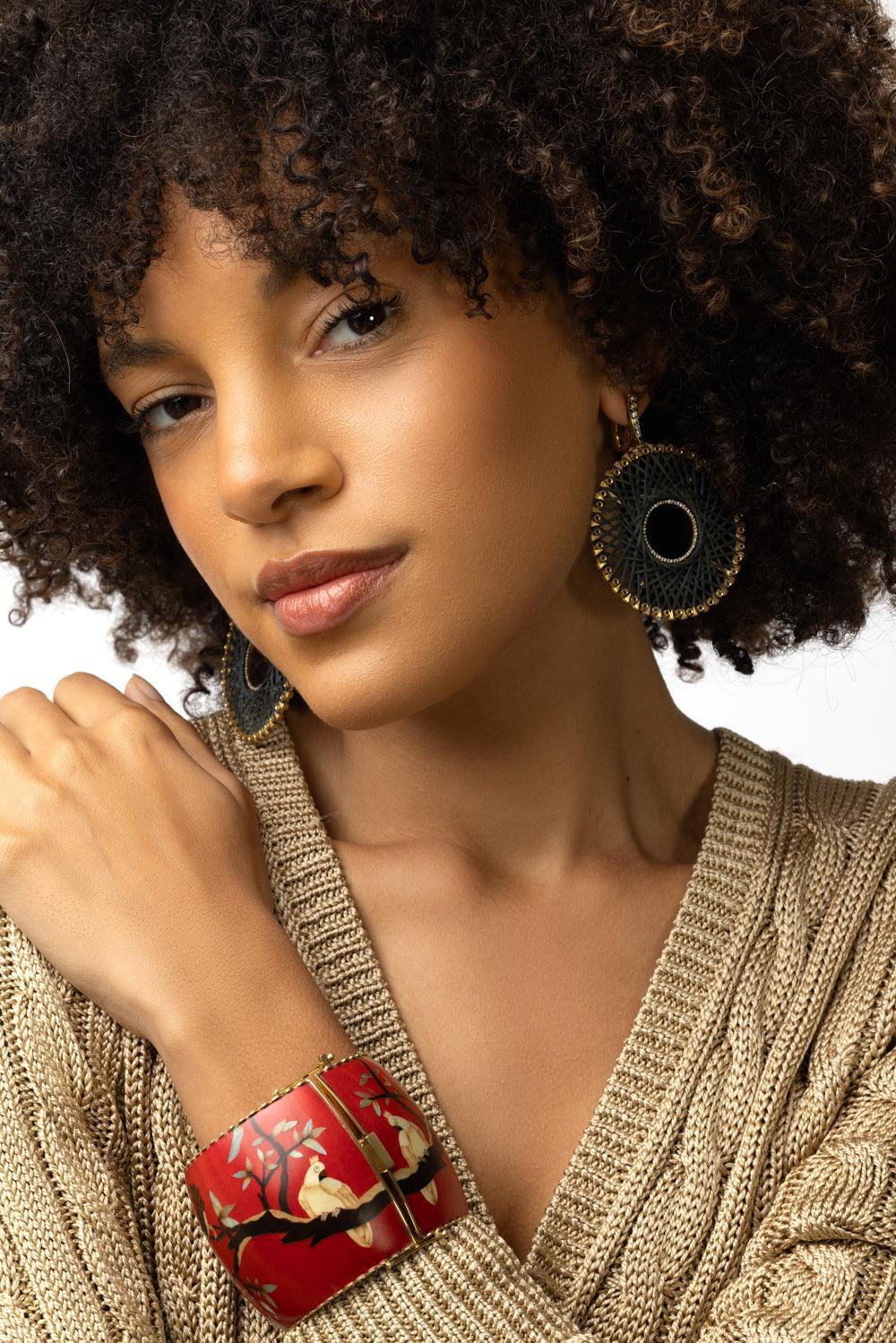 Diamond Sapphire Bamboo Earrings - Image 4