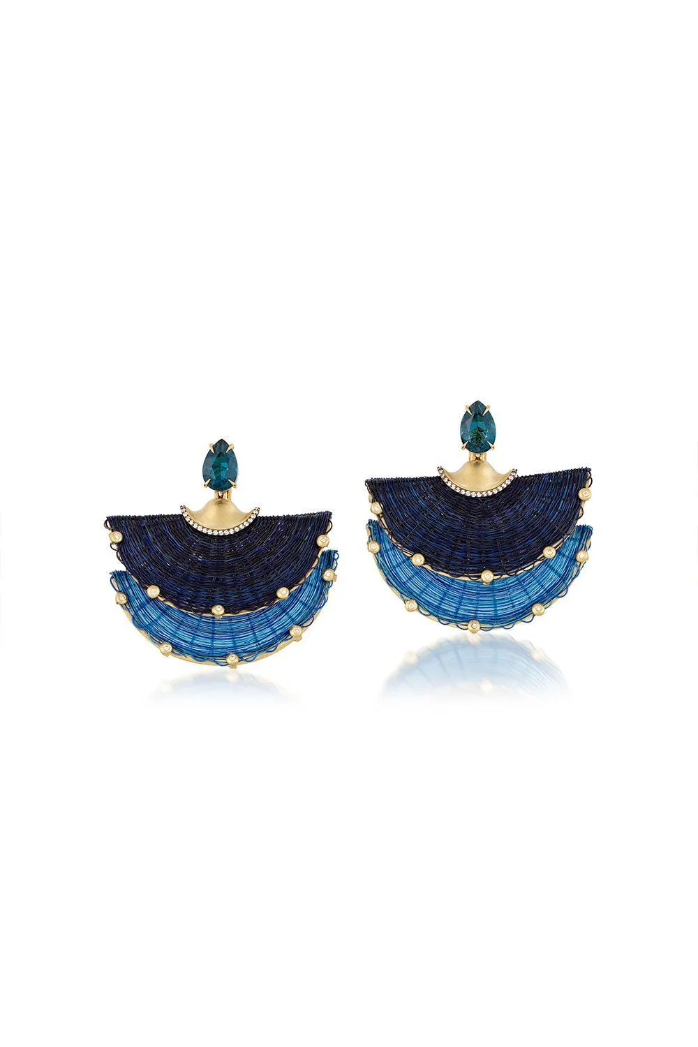 Diamond Topaz Blue Horse Mane Double Fan Earrings