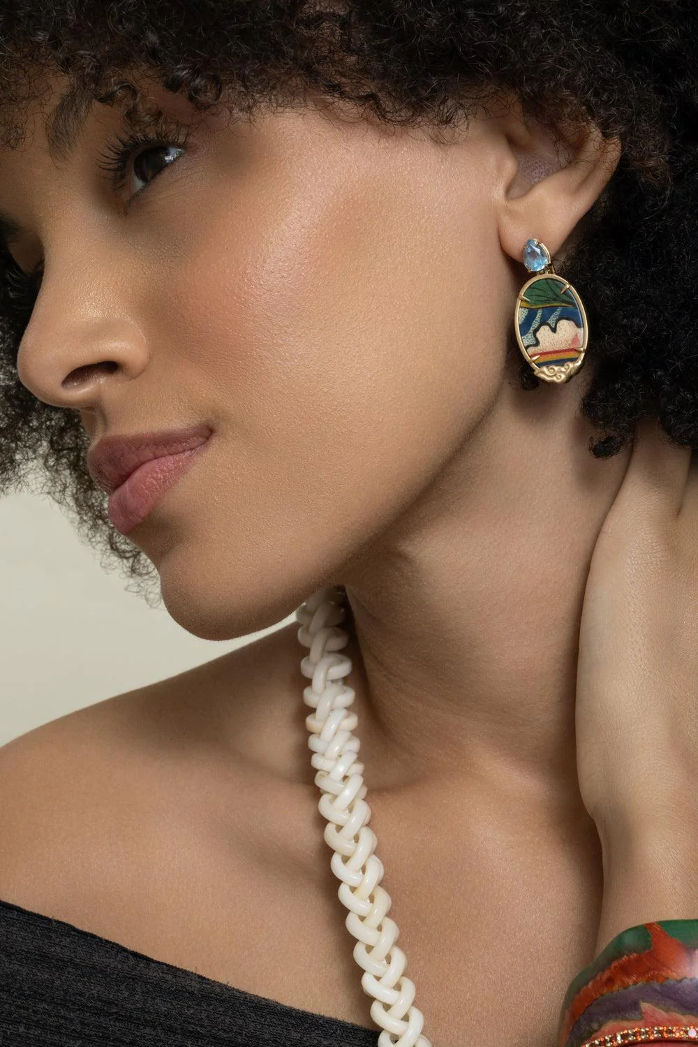 Diamond Topaz Tibetan Rainbow Marquetry Earrings - Image 2