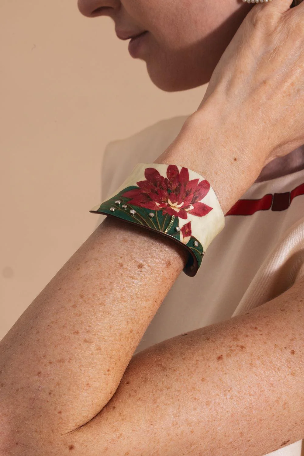 Diamond Tsavorite Asymetrical Floral Cuff Bracelet - Image 2