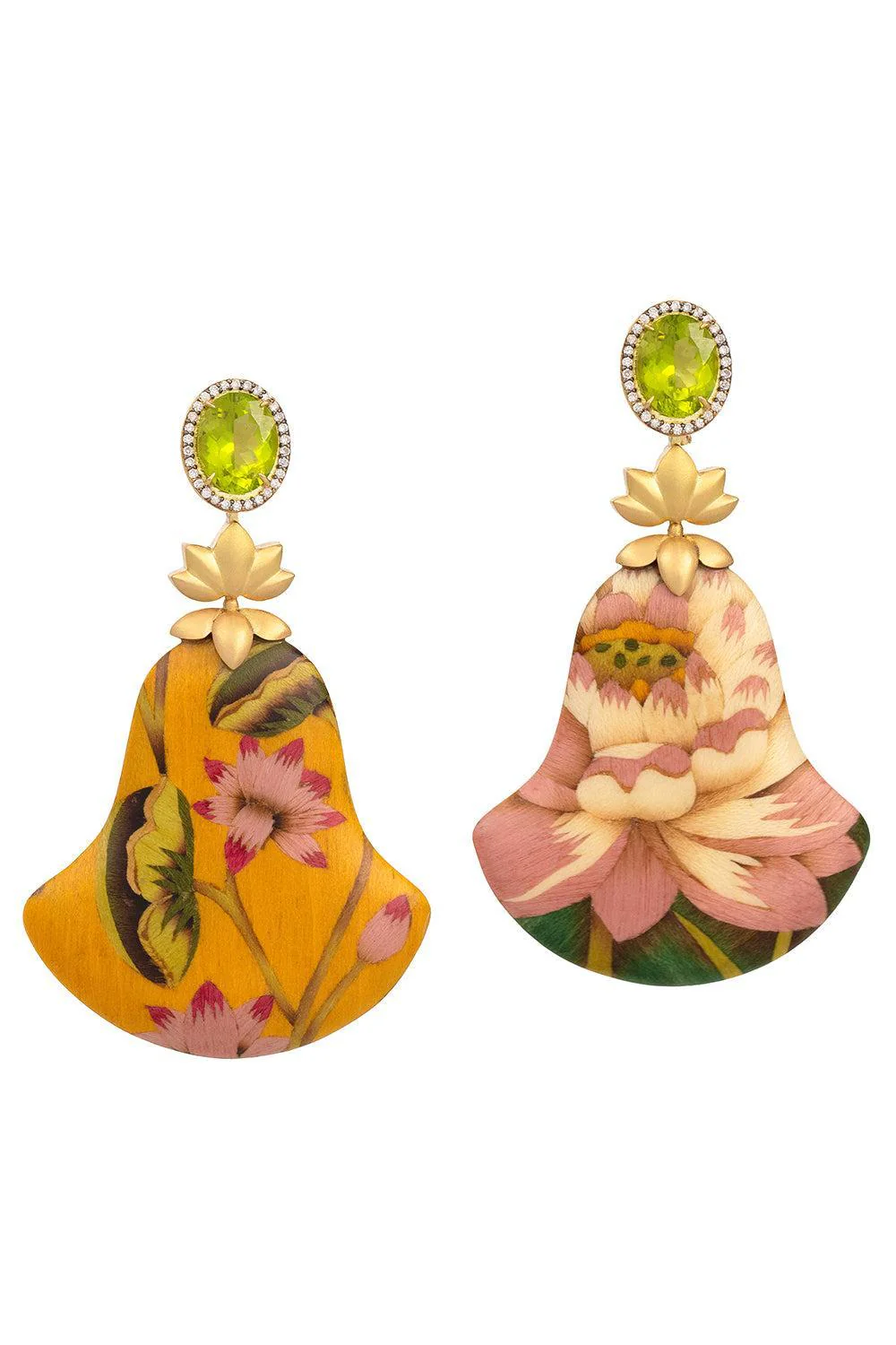 Fan Lotus Flower Marquetry Earrings
