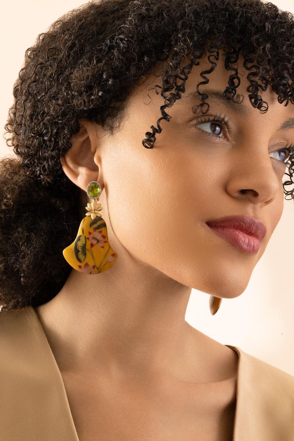 Fan Lotus Flower Marquetry Earrings - Image 5