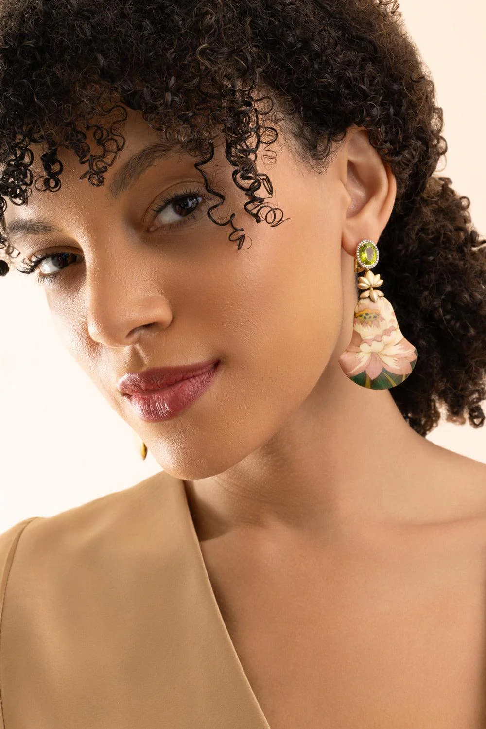 Fan Lotus Flower Marquetry Earrings - Image 6