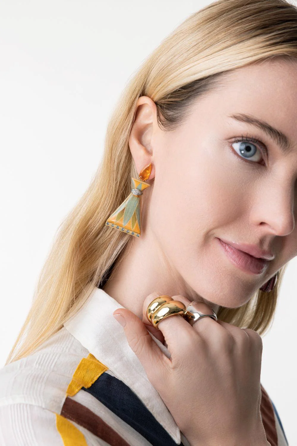 Fire Opal Egypt Marquetry Earrings - Image 2