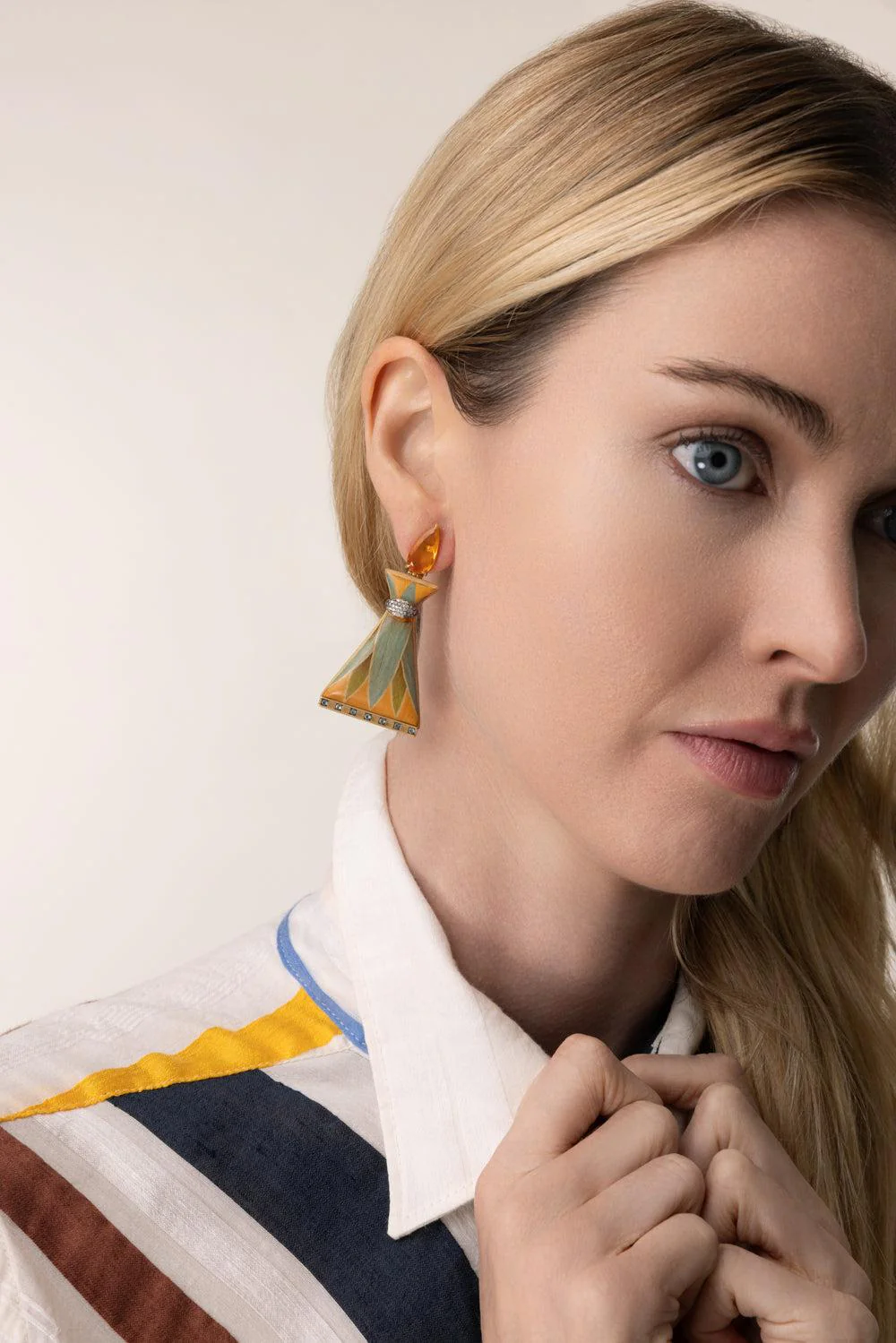 Fire Opal Egypt Marquetry Earrings - Image 4