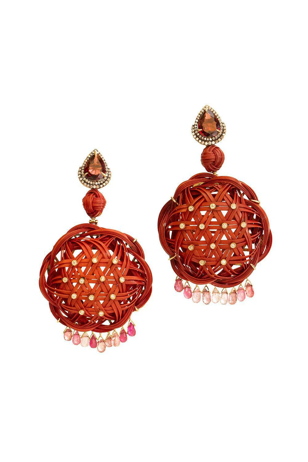 Garnet Sapphire Bamboo Earrings