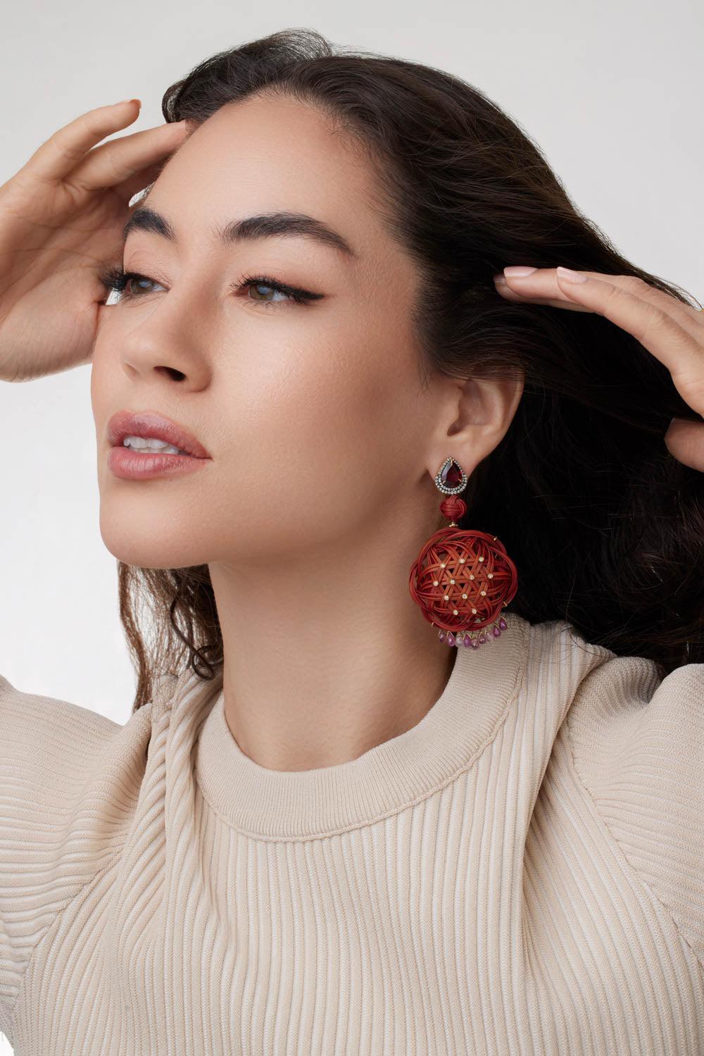 Garnet Sapphire Bamboo Earrings - Image 3