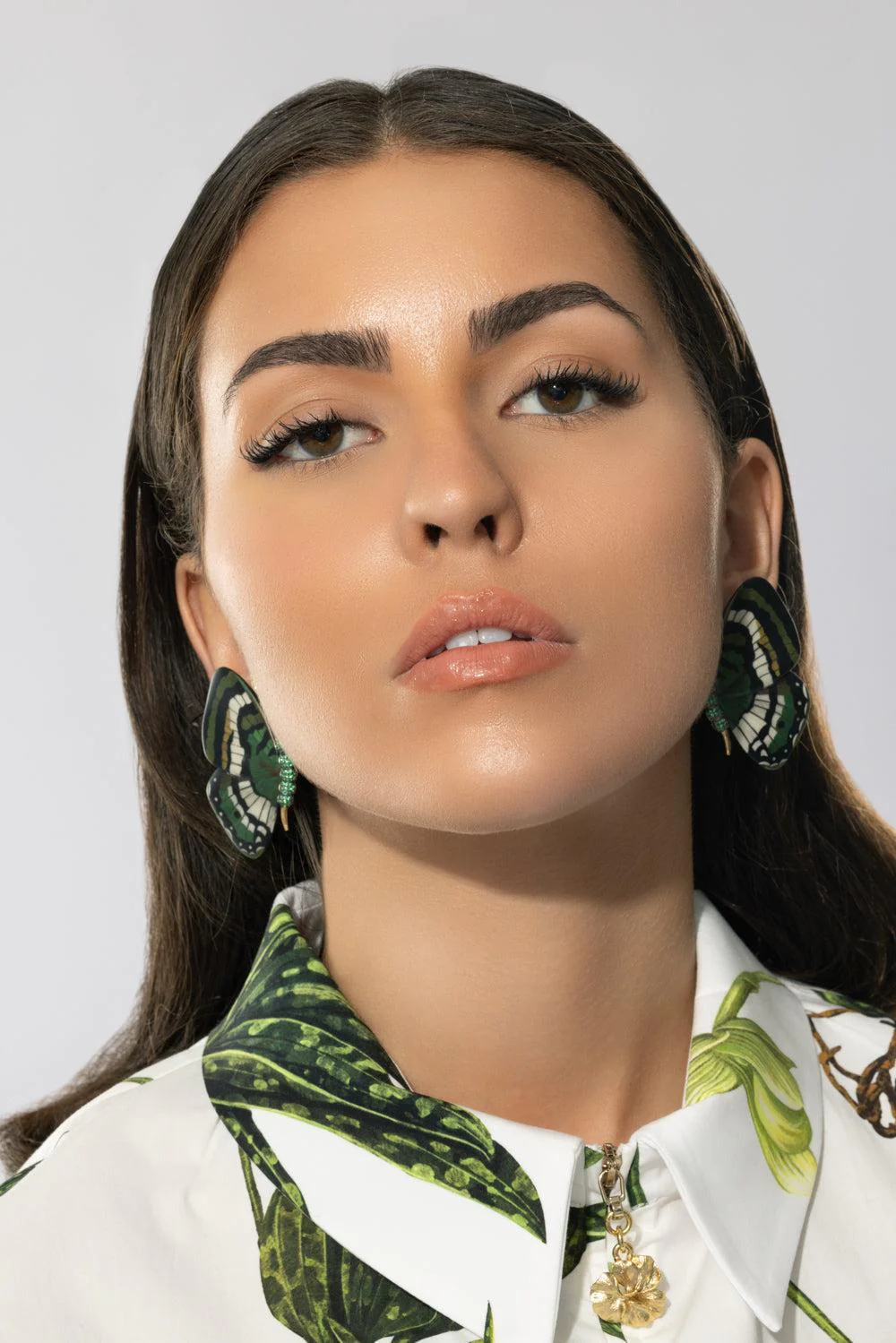 Green White Marquetry Butterfly Earrings - Image 4