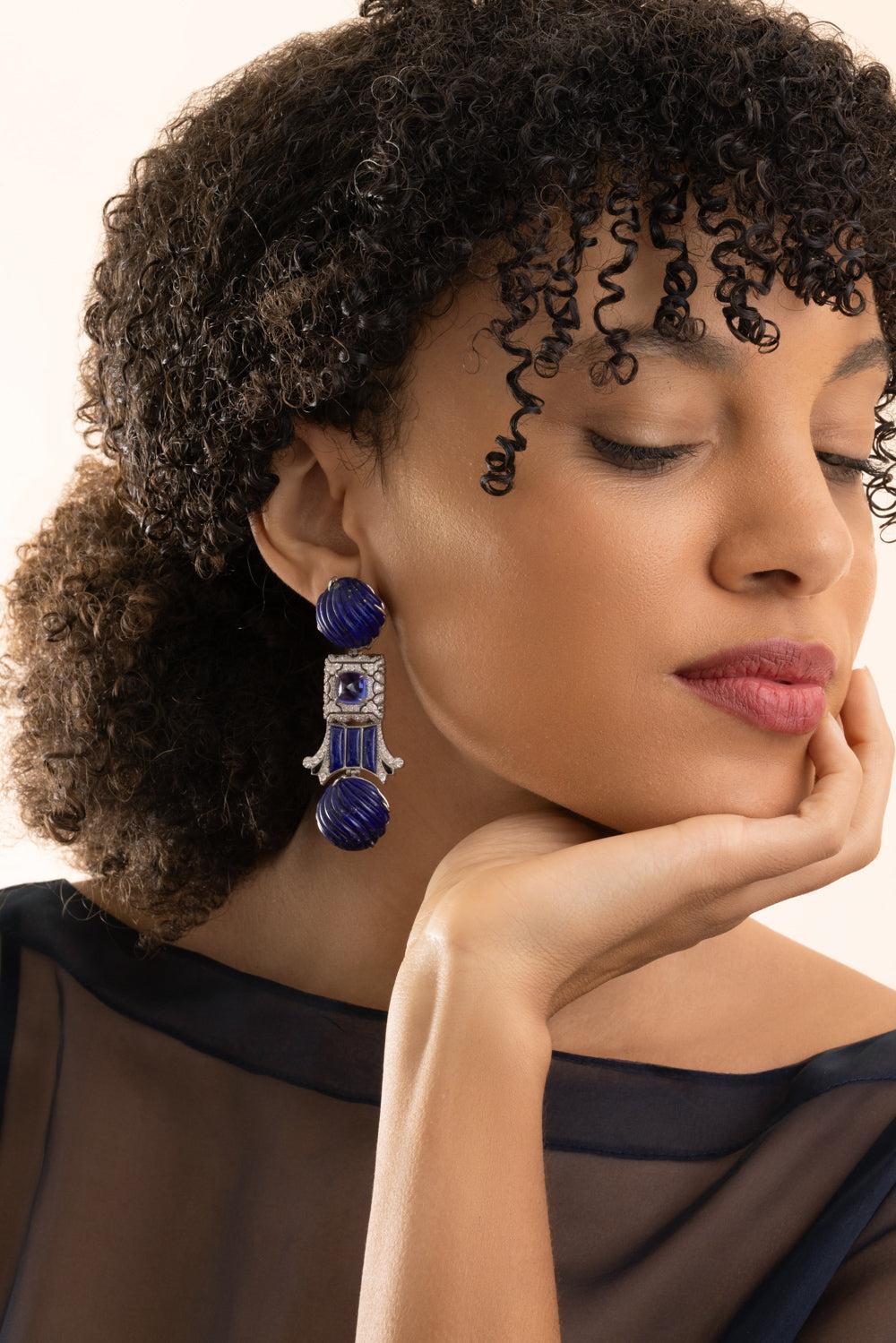 Lapis Lazuli Egyptian Column Earrings - Image 3