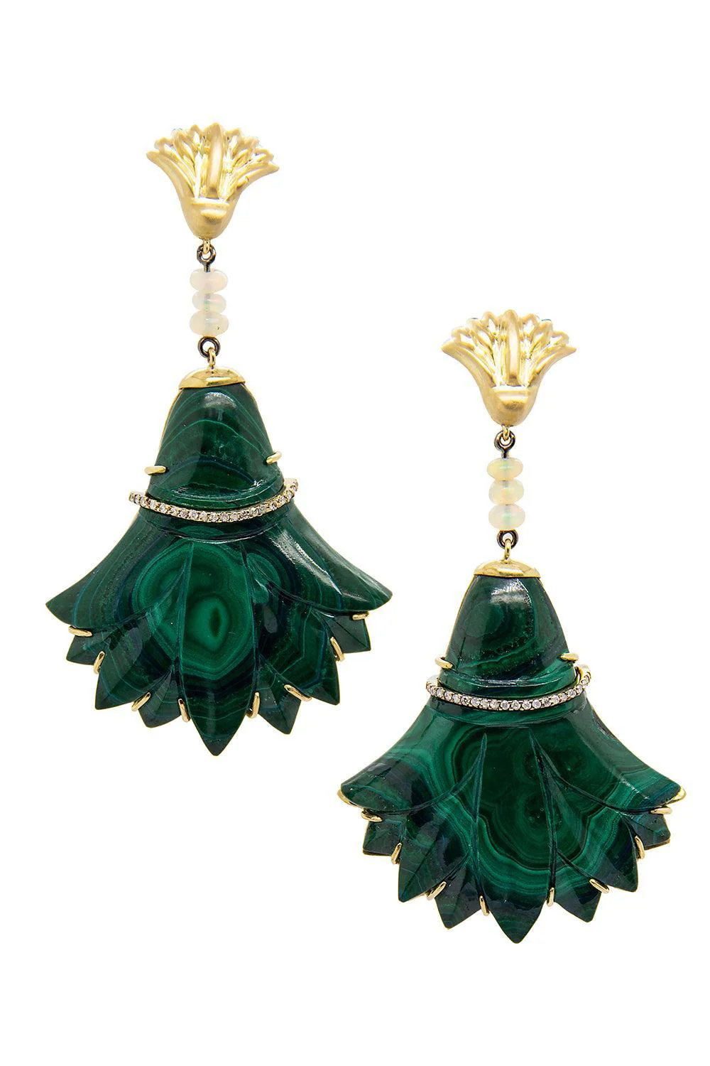 Malachite Lotus Flower Earrings