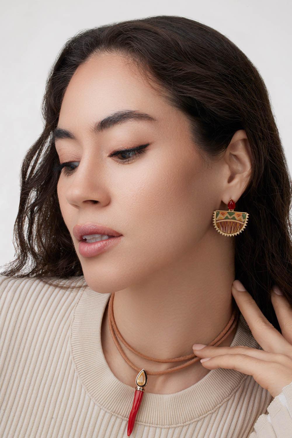 Marquetry Tibetan Rose Earrings - Image 2