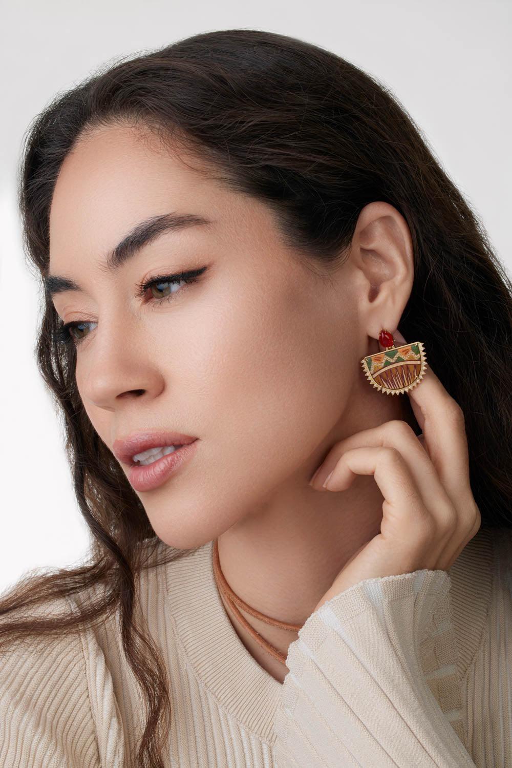 Marquetry Tibetan Rose Earrings - Image 3