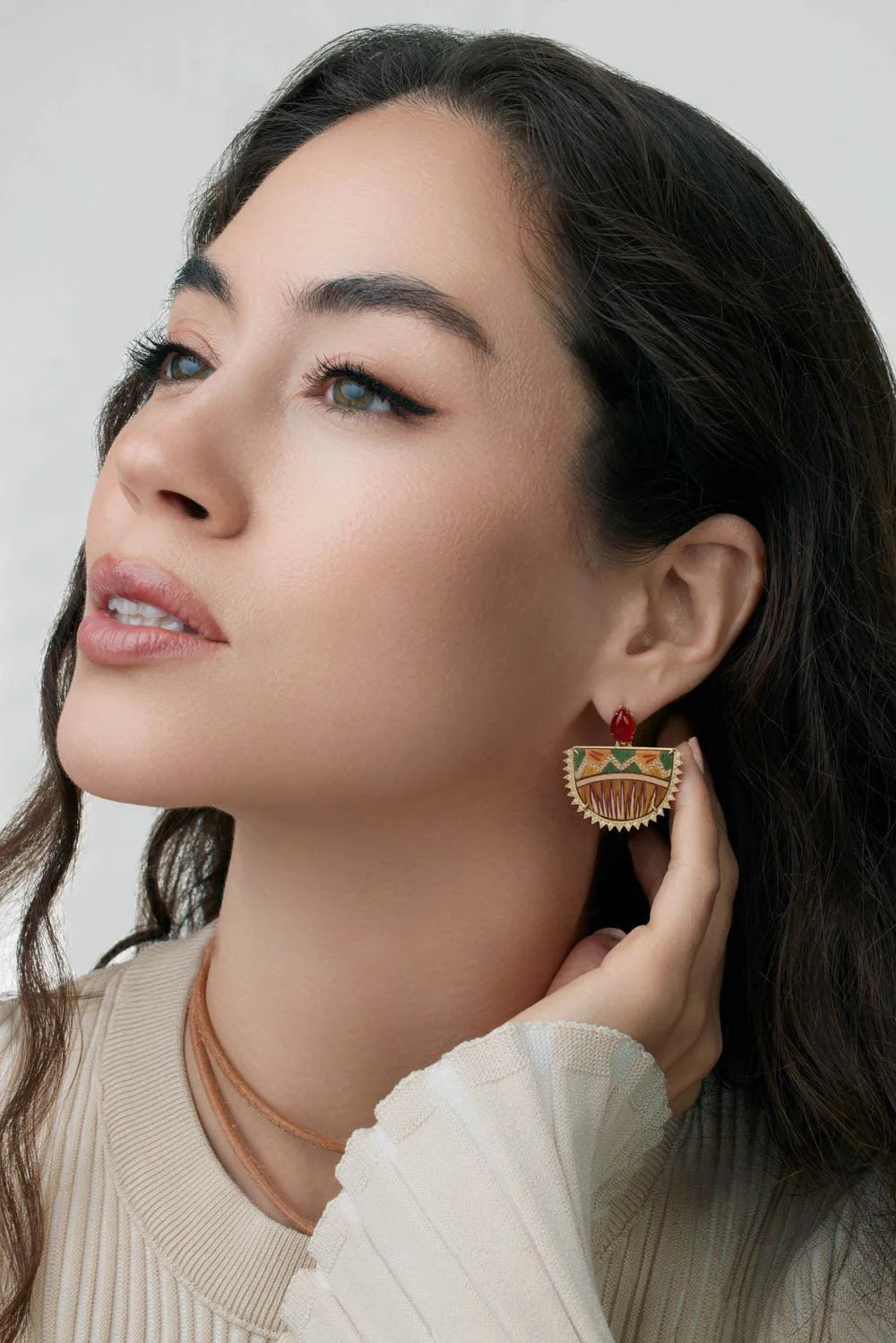 Marquetry Tibetan Rose Earrings - Image 4