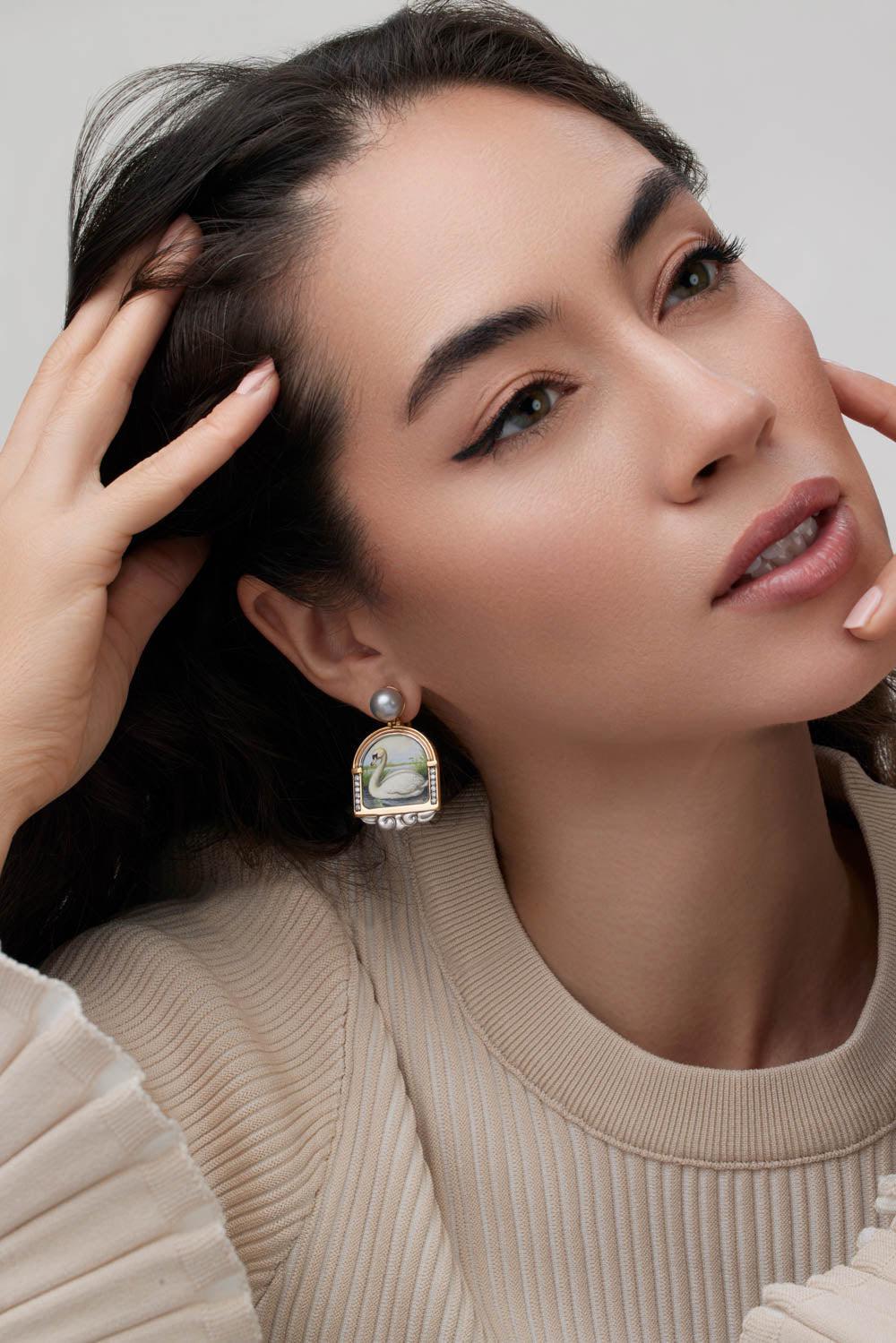 Miniature White Swan Pearl Earrings - Image 2