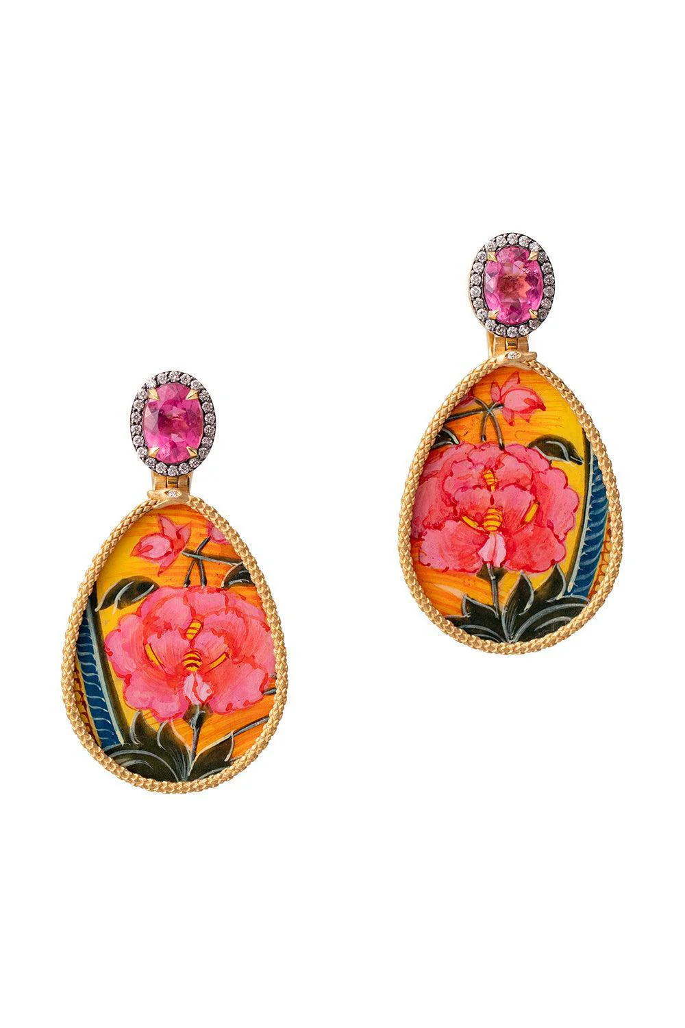 Orange Sapphire Butterfly Wing Marquetry Earrings