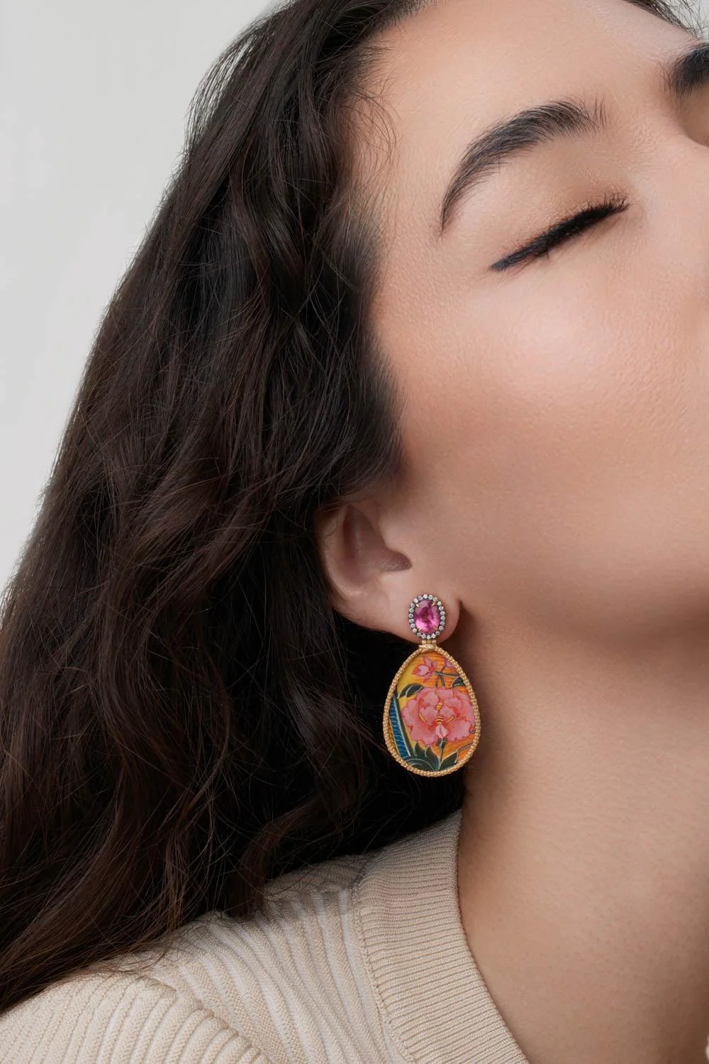 Orange Sapphire Butterfly Wing Marquetry Earrings - Image 4