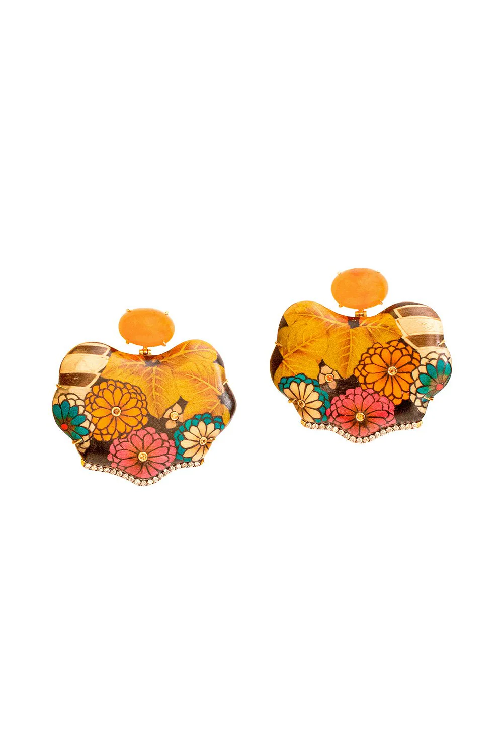 Orange Sapphire Marquetry Earrings