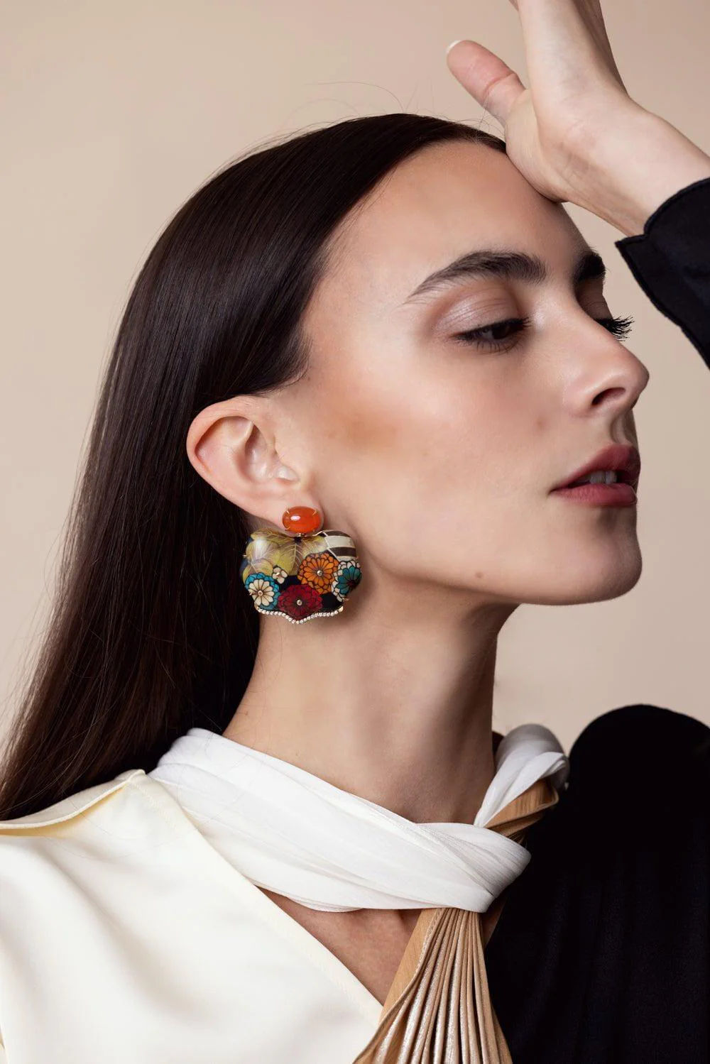 Orange Sapphire Marquetry Earrings - Image 2