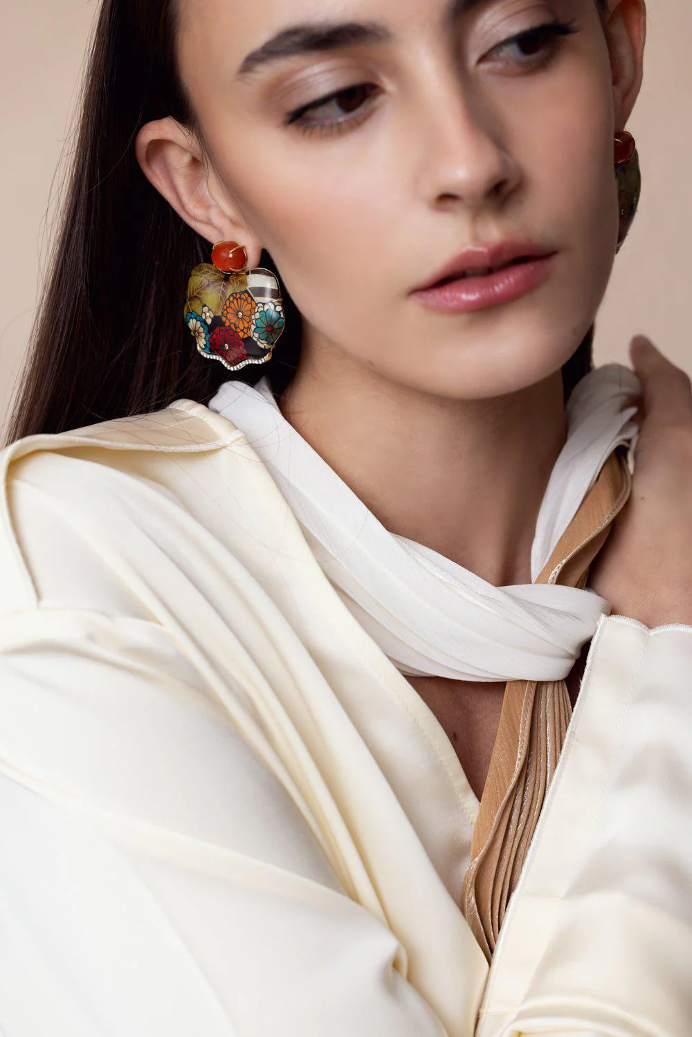 Orange Sapphire Marquetry Earrings - Image 3