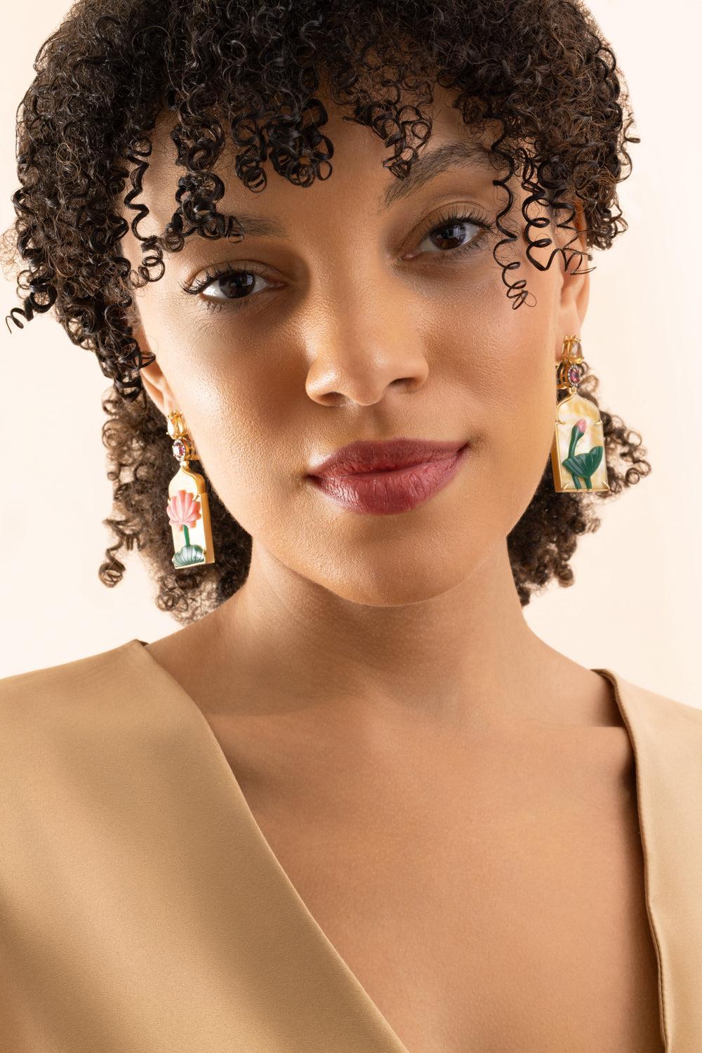 Pearl Aventurine Window Earrings - Image 4