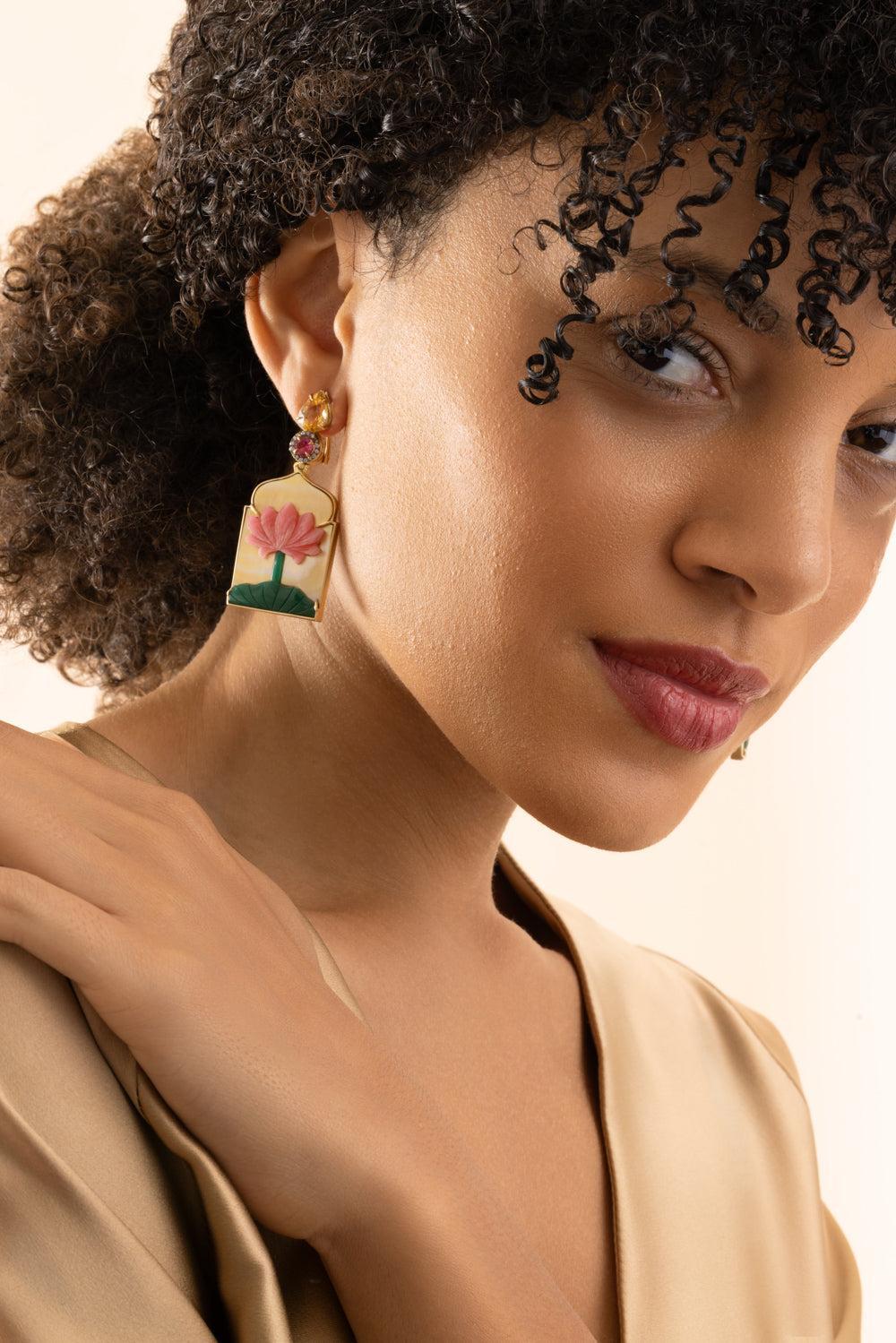 Pearl Aventurine Window Earrings - Image 5