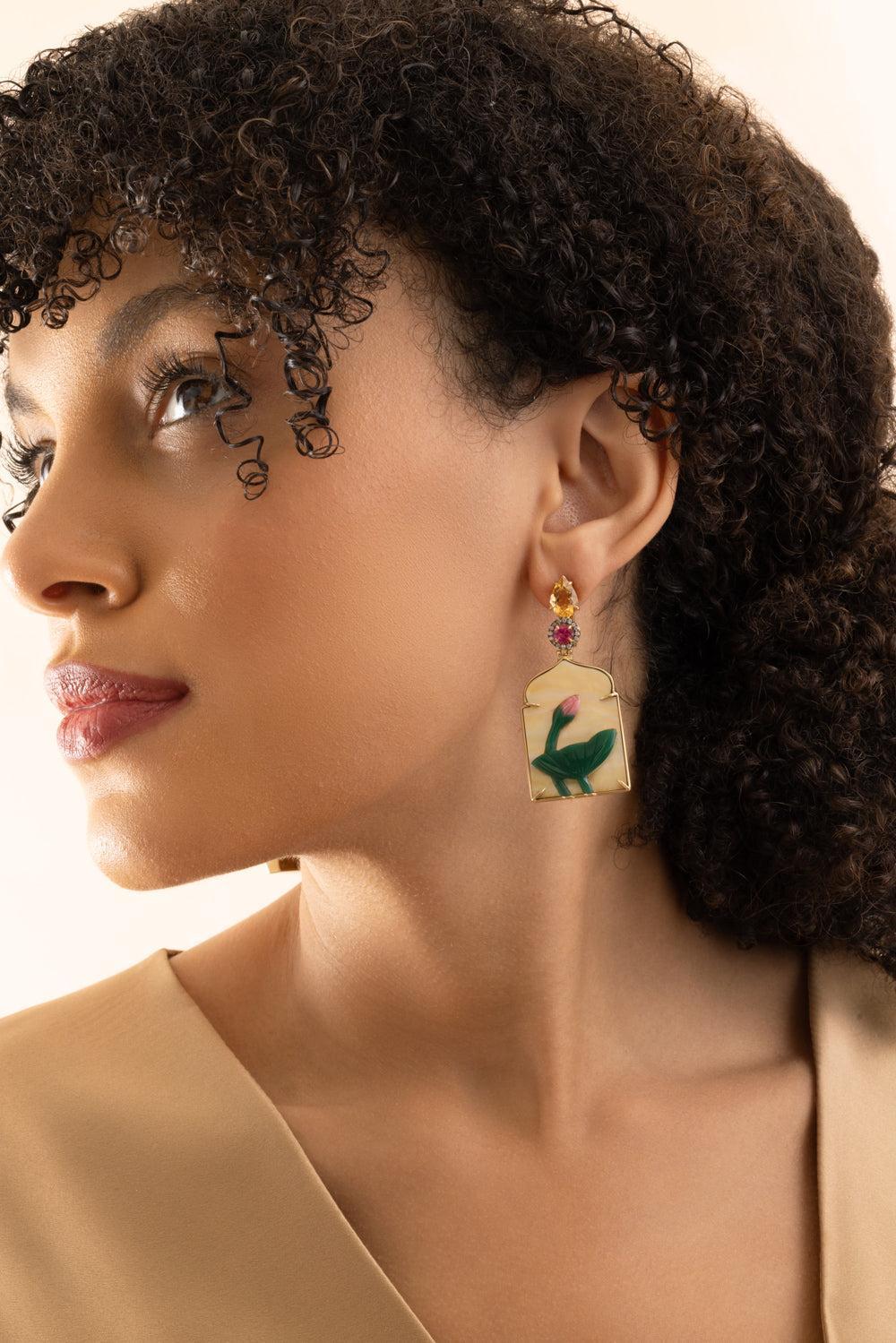 Pearl Aventurine Window Earrings - Image 6