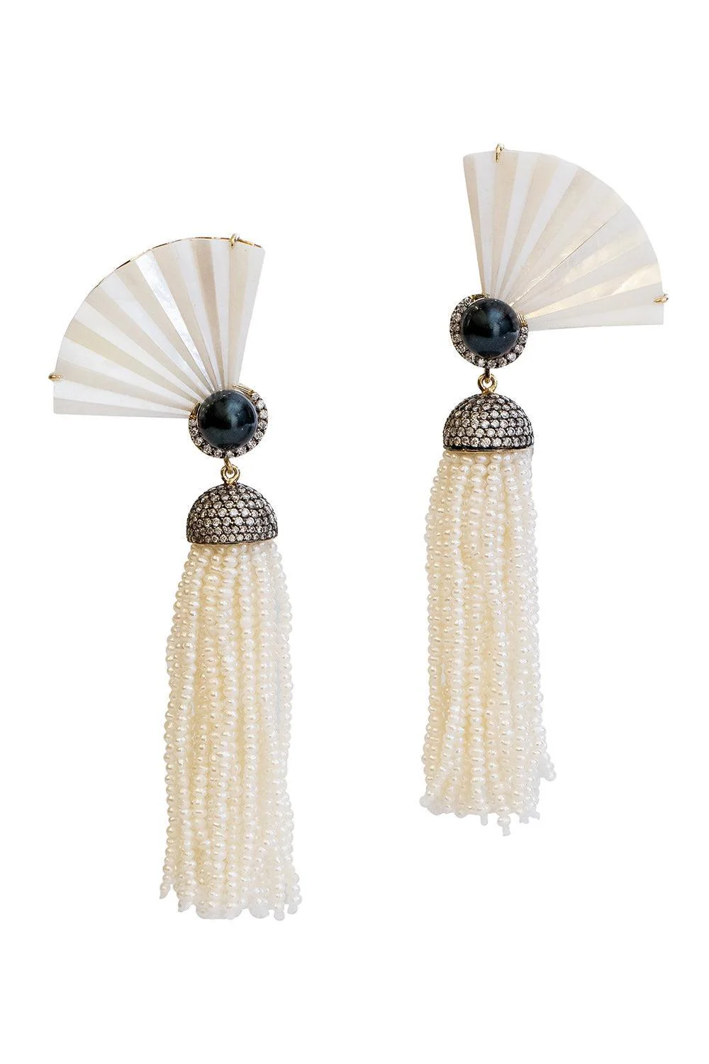 Pearl Diamond Fan Earrings