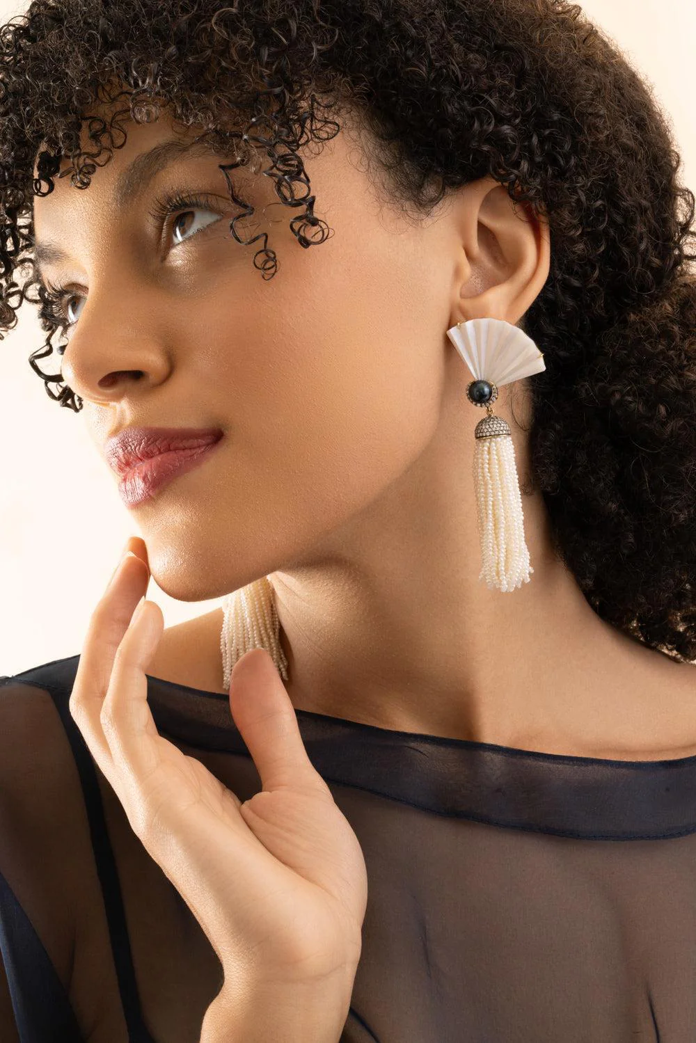 Pearl Diamond Fan Earrings - Image 4