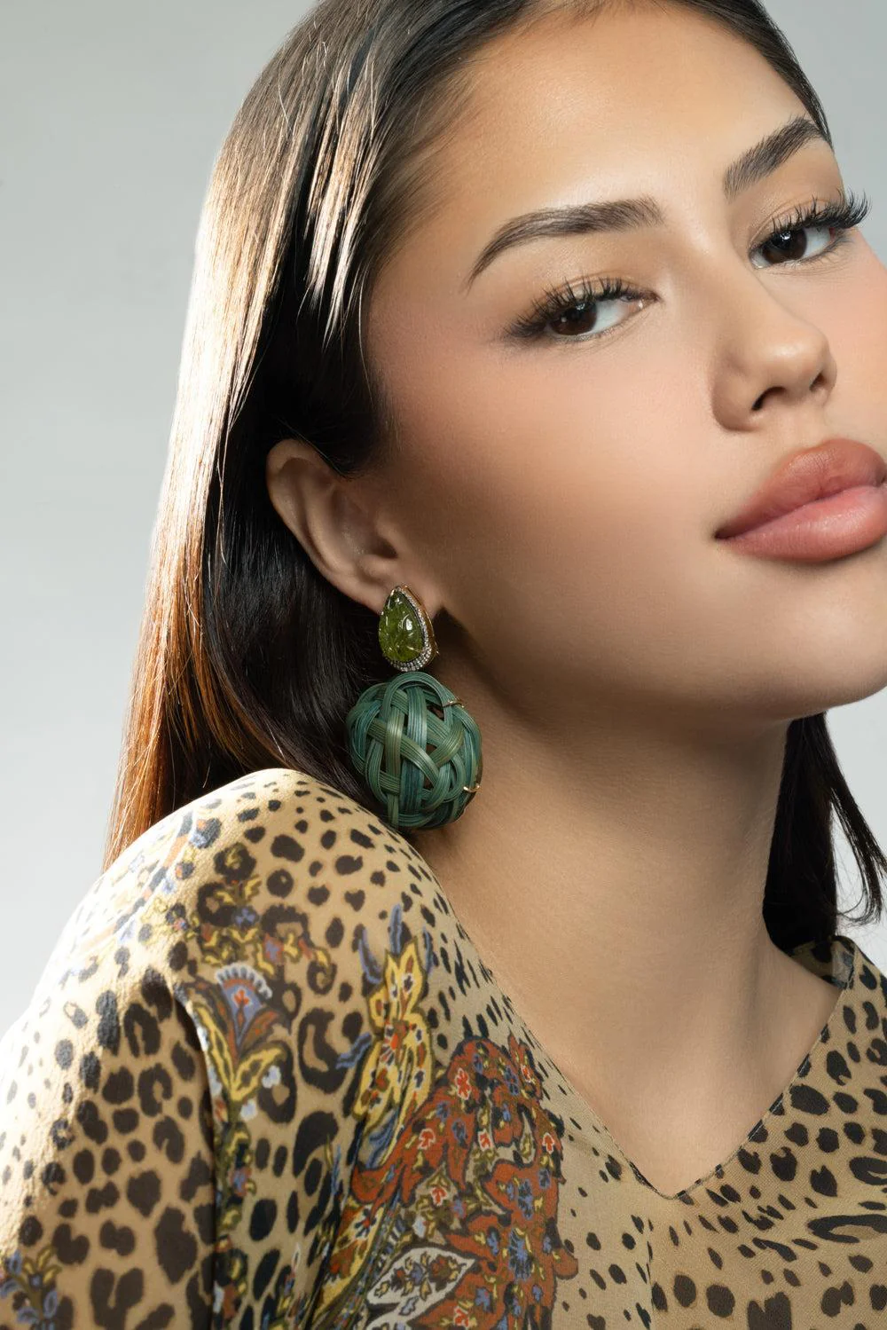 Peridot Tsavorite Green Bamboo Earrings - Image 2
