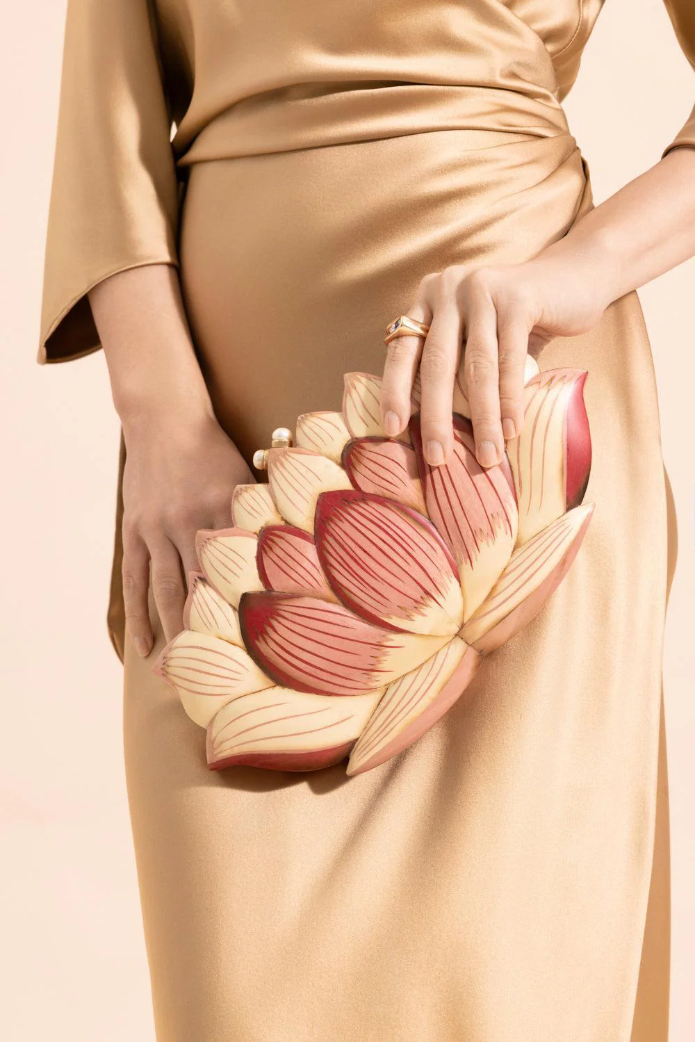 Pink Lotus Flower Marquetry Clutch - Image 3