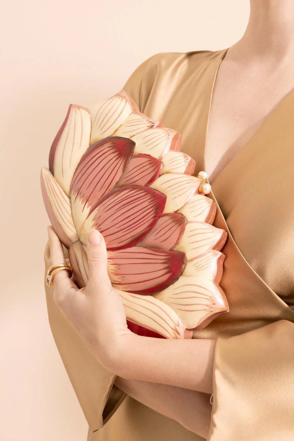 Pink Lotus Flower Marquetry Clutch - Image 4