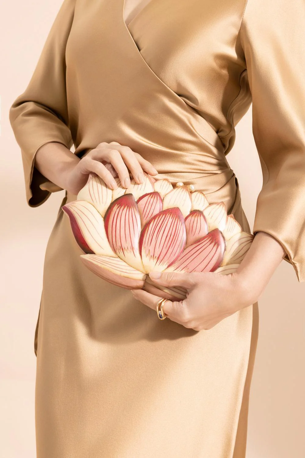 Pink Lotus Flower Marquetry Clutch - Image 5