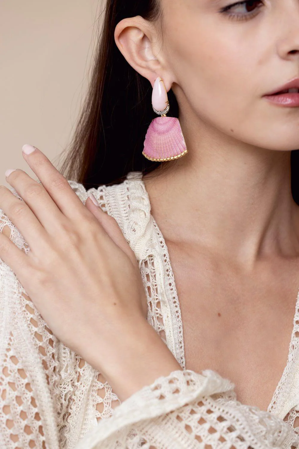 Pink Moonstone Purpurate Shell Earrings - Image 2