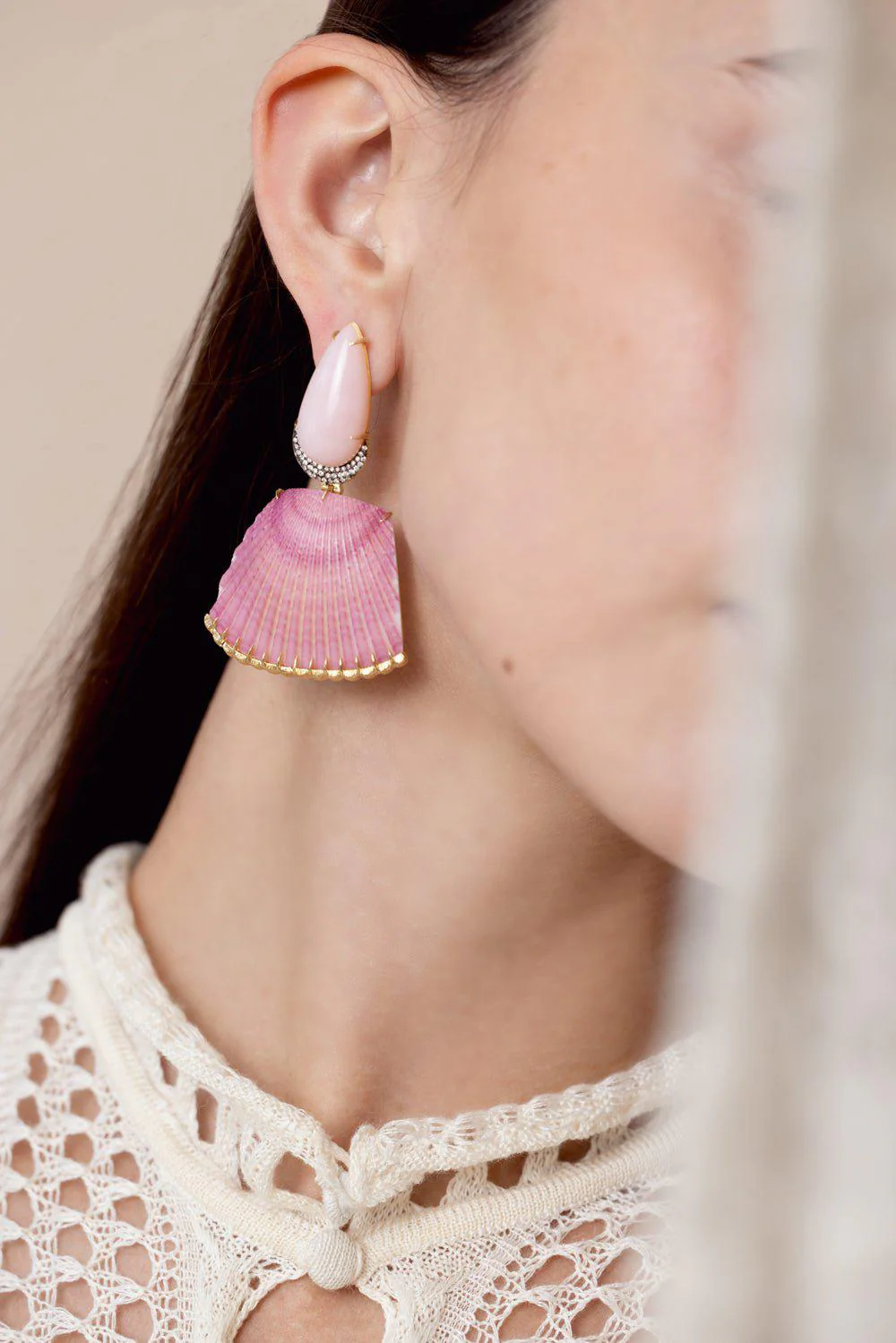 Pink Moonstone Purpurate Shell Earrings - Image 3