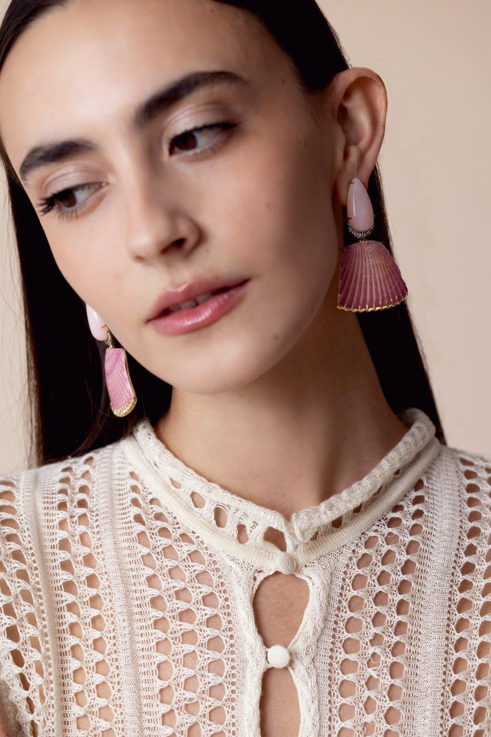 Pink Moonstone Purpurate Shell Earrings - Image 4