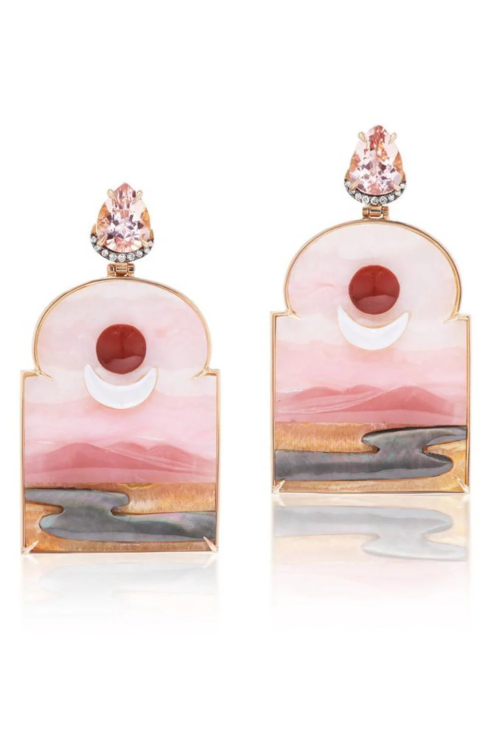 Pink Opal Alabaster Sky Print Window  Earrings