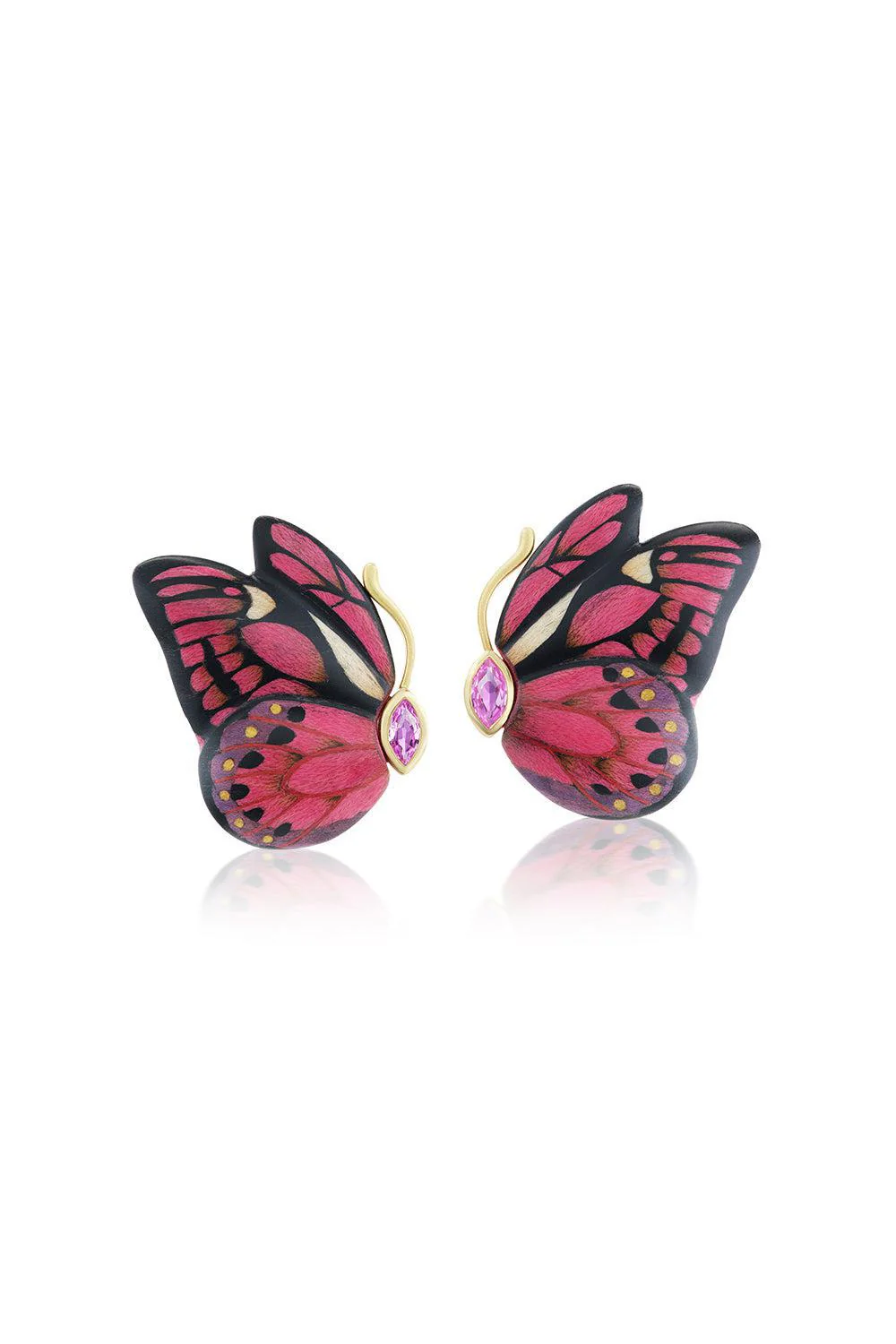 Pink Sapphire Butterfly Marquetry Earrings