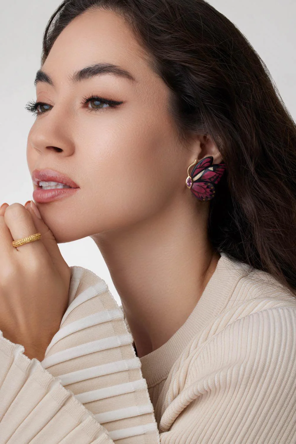 Pink Sapphire Butterfly Marquetry Earrings - Image 3
