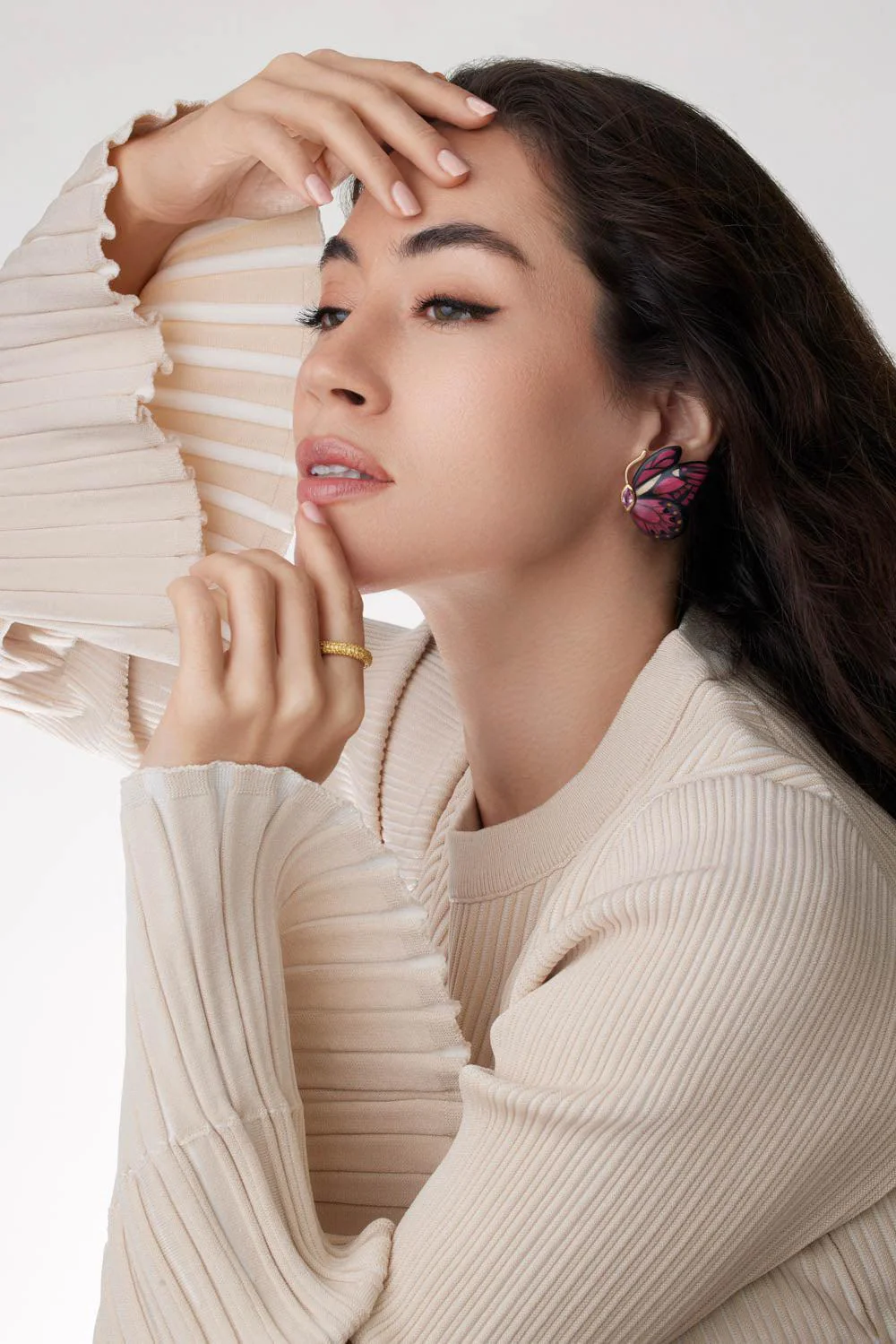 Pink Sapphire Butterfly Marquetry Earrings - Image 4