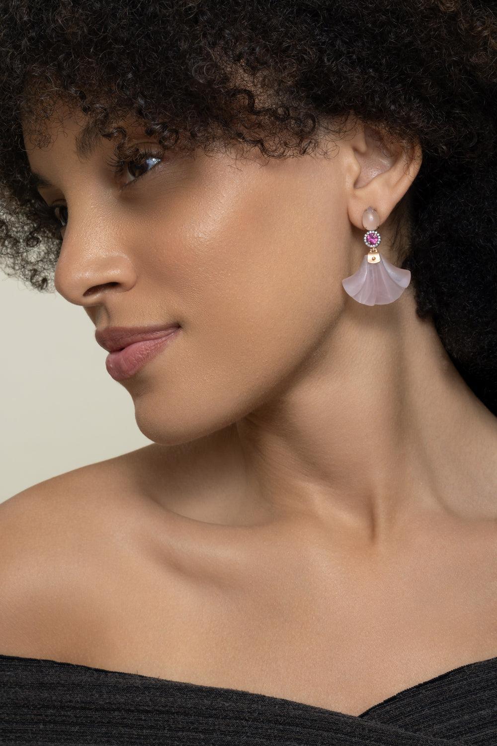 Pink Tourmaline Rose Quartz Dervish Earrings - Image 2