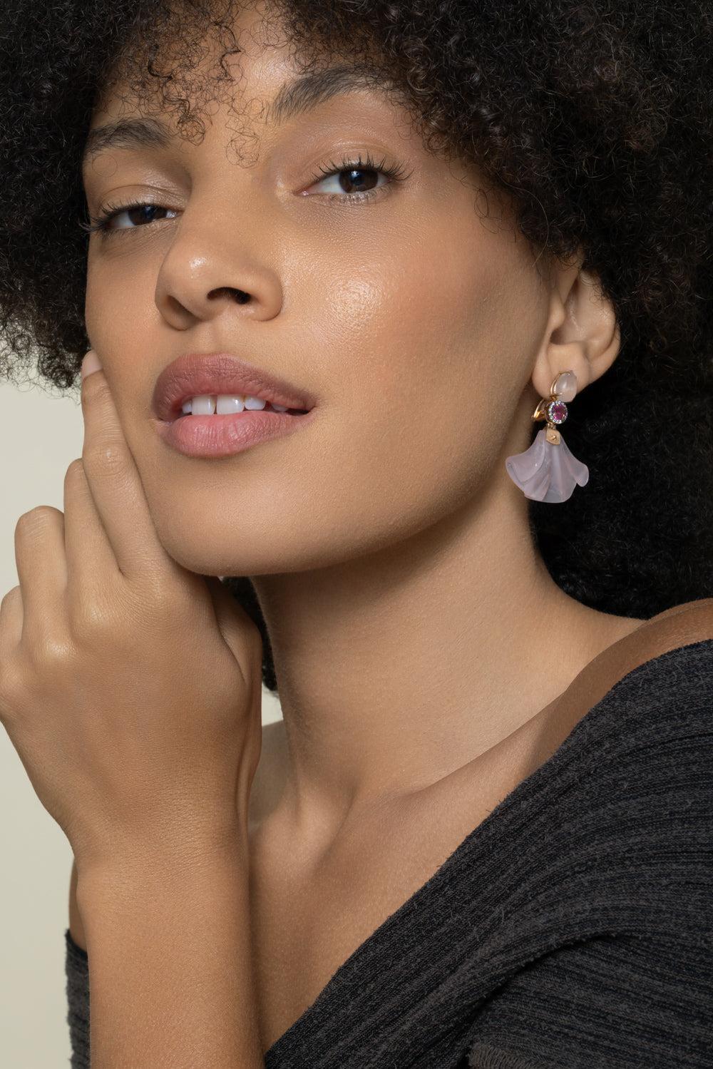 Pink Tourmaline Rose Quartz Dervish Earrings - Image 3