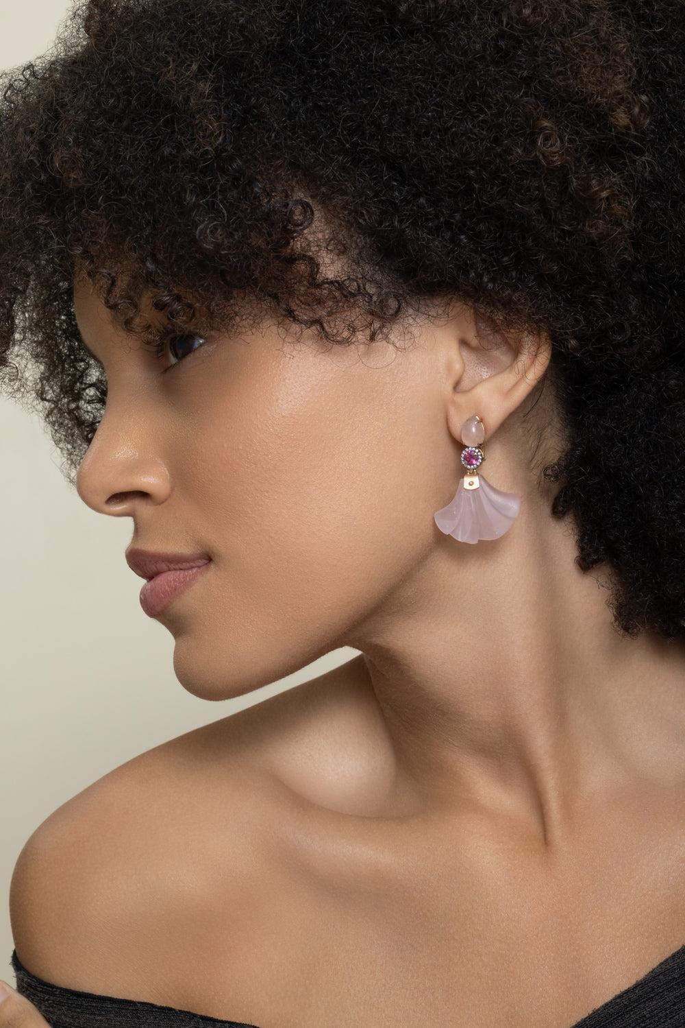 Pink Tourmaline Rose Quartz Dervish Earrings - Image 4