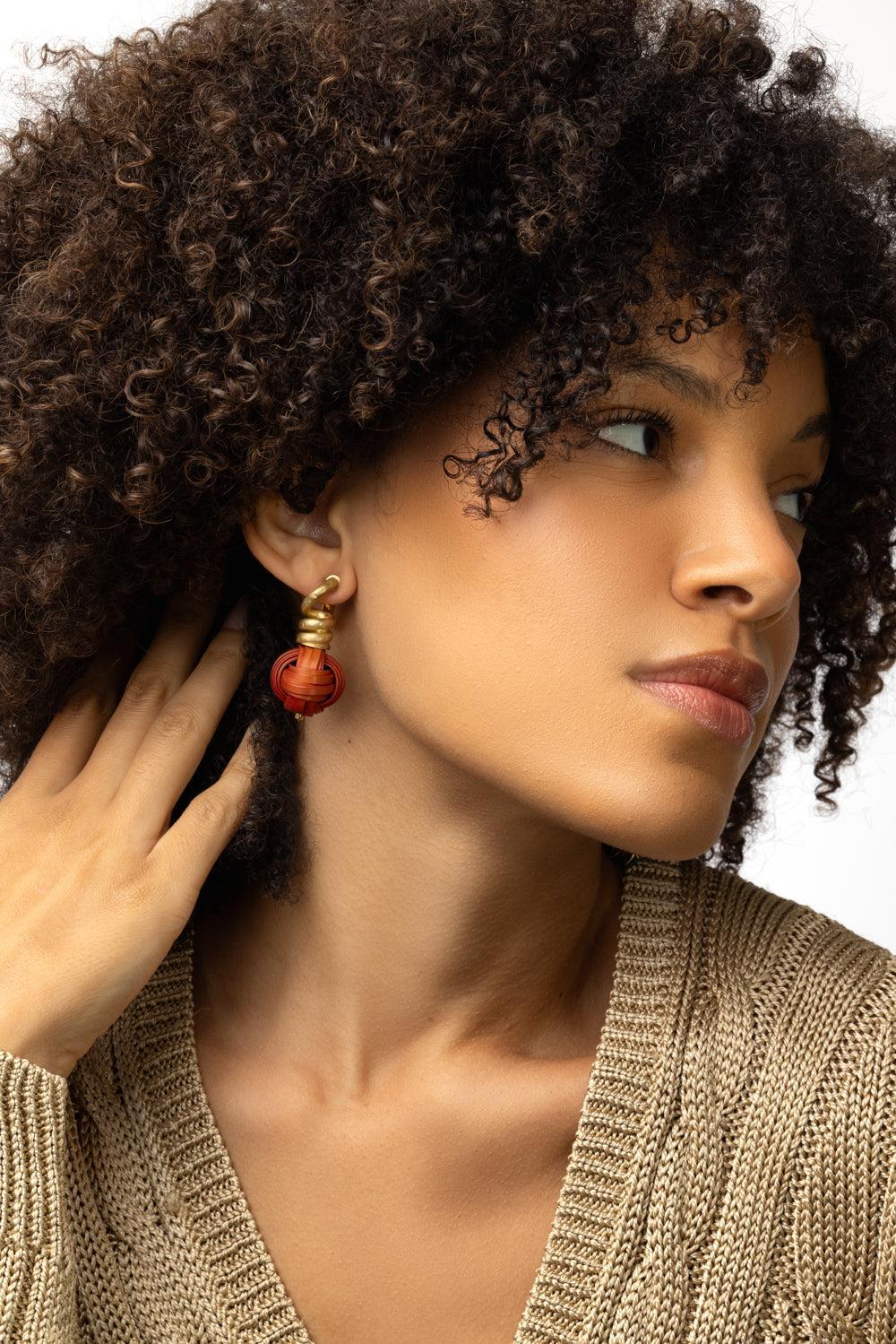 Red Bamboo Sphere Earrings - Image 2